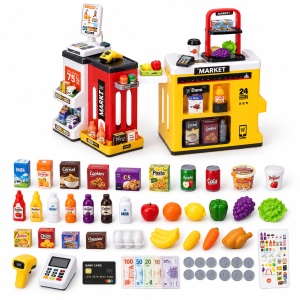 Set Supermarket pentru copii, 65 piese, casa de marcat, scaner, lumini si sunete, multicolor, 3+ ani - Img 4