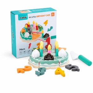 Set tort aniversar din lemn Kabi cu felii, lumanari si cifre, multicolor, 3+ ani - Img 4