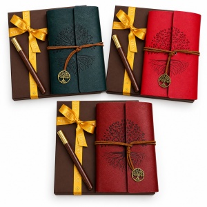 Set Tree of Life cu agenda vintage din piele ecologica si pix, in cutie eleganta
