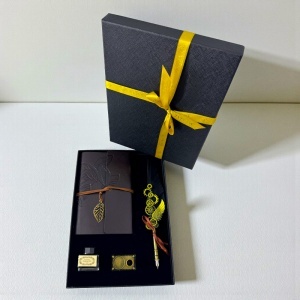 Set Vintage Spark, cu agenda-jurnal neagra, stilou cu pana neagra, suport si calimara - Img 4