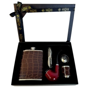 Set VLV pentru barbati - plosca, pipa, palnie, pahar si briceag, în cutie eleganta - Img 6