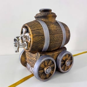Suport ceramic pentru bautura traditionala, cu aspect de butoi rustic si robinet , 31cm