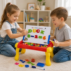 Tabla magnetica educativa pentru copii, cu litere, cifre si suport tip masuta - Img 2