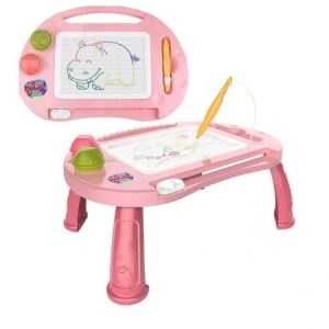 Tabla magnetica pentru copii cu picioare pentru desen si scris, cu stilou si stampile, reutilizabila 2+ ani
