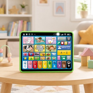 Tableta educationala bilingva pentru copii, Romana-Engleza, cu activitati interactive, cifre, litere, animale si sunete, Verde - Img 6