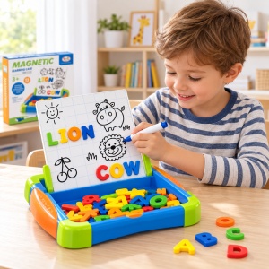 Tablita magnetica educativa 2 in 1, 53 piese, litere, cifre, simboluri si marker, multicolor, 3+ ani - Img 3