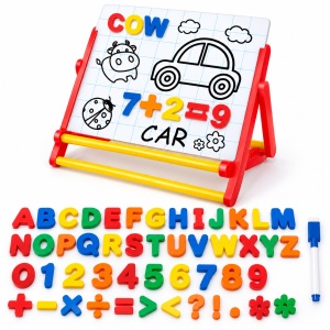 Tablita magnetica educativa cu suport, 53 piese, litere, cifre, simboluri si marker, multicolor, 3+ ani