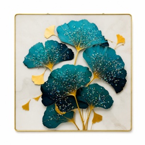 Tablou decorativ 3D Ginkgo cu cristale stralucitoare, 40x40 cm