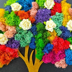Tablou decorativ Copacul Vietii cu licheni naturali multicolori si mesaj pentru nasi 30x40 cm - Img 2