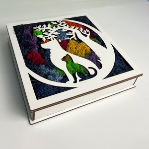 Tablou decorativ cu licheni stabilizați, siluete de pisici și Copacul Vieții, 20x20 cm, Multicolor - Img 4