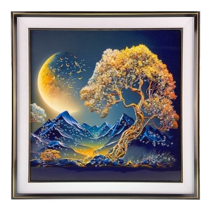 Tablou decorativ maxi Dream Under Moonlight cu efect realist, in rama aurie, 72x72 cm