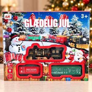 Trenulet de Craciun cu locomotiva neagra si 2 vagoane, pentru copii, 3+ ani