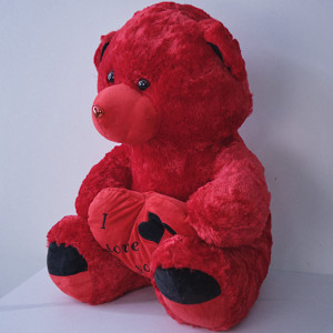 Ursulet de plus Big Heart, cu inima in nuante de negru si rosu, înălțime 63 cm, Rosu/Negru