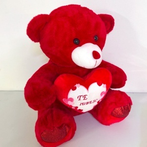 Ursulet de plus Candy cu inimioara imprimata cu textul "Te iubesc", Inaltime 25 cm, Rosu-Alb - Img 2