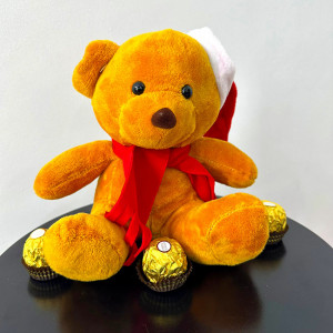 Ursulet de plus Criss, cu fular, caciula si sunete, inaltime 17 cm, Portocaliu 1