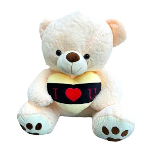 Ursulet de plus Lolo, cu inimioara, inaltime 57 cm, Crem