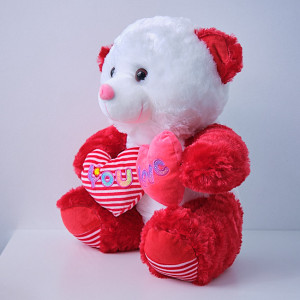 Ursulet de plus Twinkle, cu doua inimioare, in doua culori, inaltime 37 cm, Alb - Rosu