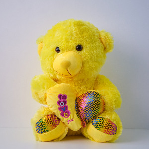 Ursulet de plus Twinkle, cu inimioara, inaltime 37 cm, Galben
