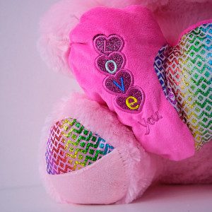 Ursulet de plus Twinkle, cu inimioara, inaltime 37 cm, Roz Pal