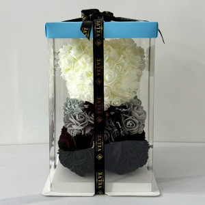 Ursulet Floral Teddy Bear Rainbow cu trandafiri din spuma hand-made, 25 cm, in cutie cadou, Negru - Img 3