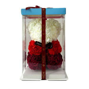 Ursulet Floral Teddy Bear Rainbow cu trandafiri din spuma hand-made, 25 cm, in cutie cadou, Rosu - Img 6
