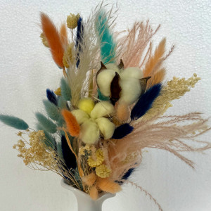 Vaza Wave cu aranjament floral, lagurus criogenat, flori de bumbac, Alb
