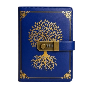 Agenda Copacul Vietii, din piele ecologica, cu cifru numeric, Albastru-Auriu, 22x15 cm