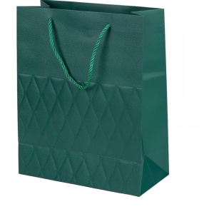 Ambalaj pentru cadouri, punga cu maner, model verde cu romburi aurii, 26 x 12 x 32 cm