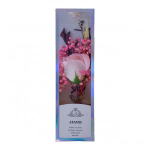 Aranjament floral de primavara, cu flori uscate si trandafir de sapun, roz