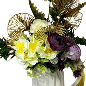 Aranjament floral decorativ in vaza ceramica cu accente aurii - Img 3