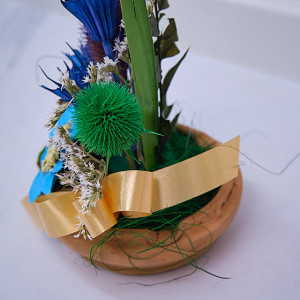 Aranjament floral in ghiveci, din flori uscate, albastru, 27cm