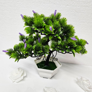 Bonsai decorativ artificial, cu pasari, in ghiveci miniatural, Balance Bird, Mov, Inaltime 28 cm2
