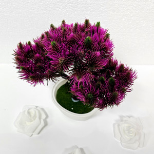 Bonsai decorativ artificial, in ghiveci miniatural, Flowering Cones, Fucsia, Inaltime 13 cm1