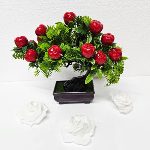 Bonsai decorativ artificial, in ghiveci miniatural, Fruit Tree, Mar, Inaltime 25 cm2