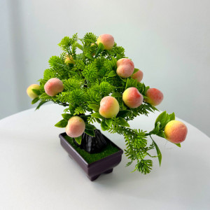 Bonsai decorativ artificial, in ghiveci miniatural, Fruit Tree, Piersica, Inaltime 25 cm1
