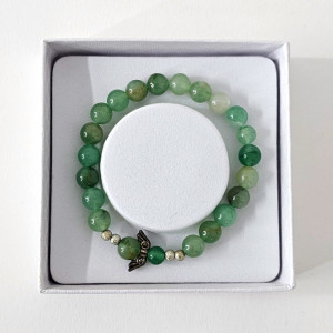 Brățară Amethyst Aventurine, din pietre semiprețioase și charm cu aripi de inger, in cutie cadou, Verde - Img 3