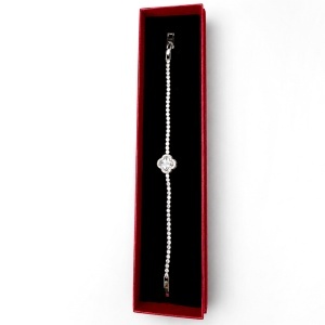 Bratara eleganta tip Tennis cu pandantiv trifoi si cristale zirconia, in cutie cadou, Argintiu - Img 2