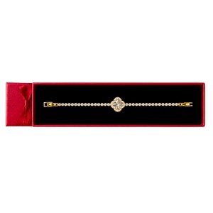Bratara eleganta tip Tennis cu pandantiv trifoi si cristale zirconia, in cutie cadou, Auriu