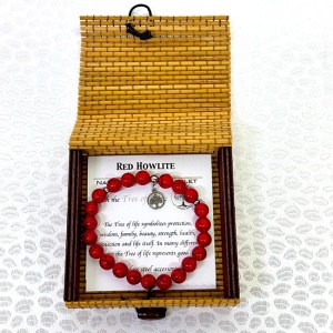 Bratara Red Howlite, din pietre naturale, in cutie cadou, Rosu - Img 2