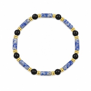Bratara terapeutica din piatra semipretioasa Sodalite pentru eliminarea anxietatii si stimularea creativitatii, saculet catifea si cutie din lemn sculptat - Img 2