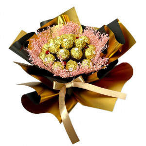Buchet cadou Delice, cu 19 praline Ferrero și broom natural criogenat