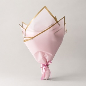 Buchet floral premium cu 51 trandafiri de sapun, fluturi decorativi si accente glitter, inaltime 45 cm, Roz - Auriu - Img 6
