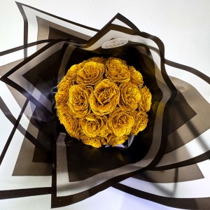 Buchet Glitter Roses cu 19 trandafiri aurii decorativi, buchet premium elegant, 40 cm
