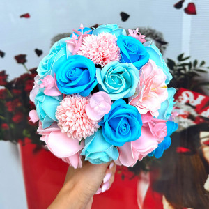 Buchet Mireasa din trandafiri, anemone, dalii de sapun, roz-blue3