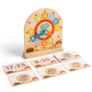 Ceas educativ din lemn pentru copii Wooden Clock Game, cu 30 carduri fata-verso, 3 ani+ - Img 4