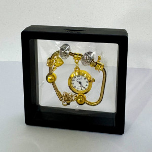 Ceas elegant Gold VSH cu pandativ, margele tip Murano si bratara reglabila, Negru 1