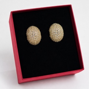 Cercei eleganti bombati cu cristale zirconiu cubic pave, in cutie cadou, Auriu - Img 5