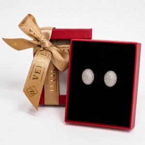 Cercei mici eleganti bombati cu cristale zirconiu cubic pave, in cutie cadou, Argintiu - Img 4