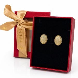 Cercei mici eleganti bombati cu cristale zirconiu cubic pave, in cutie cadou, Auriu - Img 3