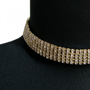Colier Choker cu pietre semipretioase, la baza gatului, auriu, CK016